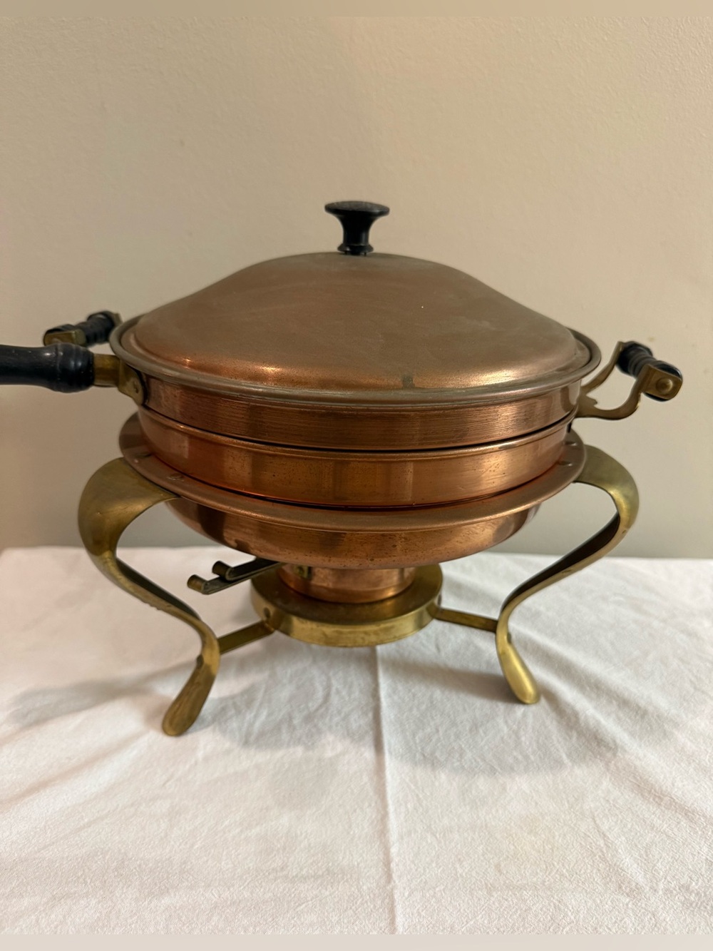 Vintage Copper and Brass Chafing Dish with Lid - Copper